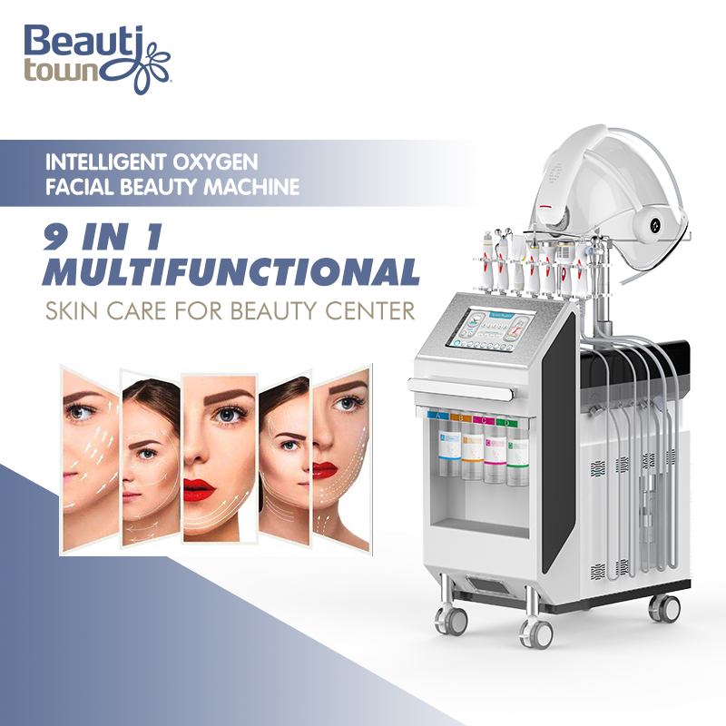 Professional oxygen facial machines 9 in 1 microdermabrasion jet peel skin tightening facial cleaning beauty salon